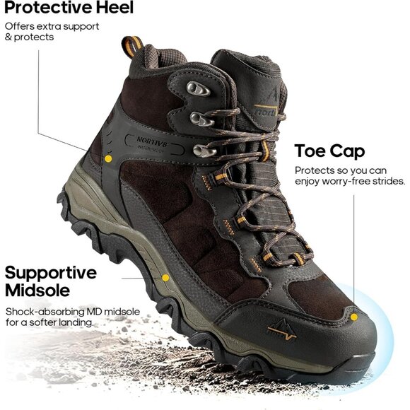 NORTIV 8 Men\'s Waterproof Hiking Boots Mid Trekking Mountaineering Shoes Brown main image 5